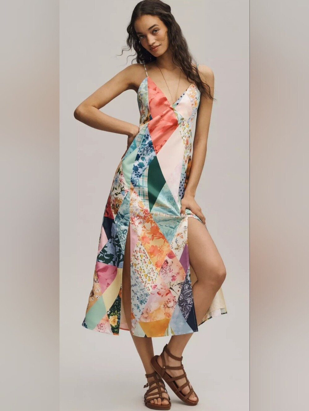 Anthropologie's Maeve Multicolor Patchwork Midi Slip Dress Size Medium